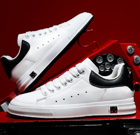 Trendy Men White Leather Soft Bottom Casual Shoes